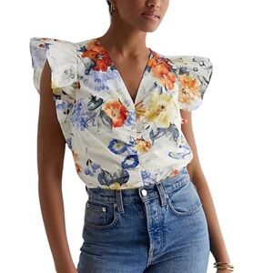 Express Multicolor Floral Blouse with Ruffle Sleeves